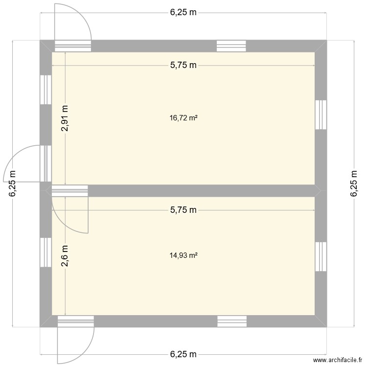 Plan Malaza 1. Plan de 2 pièces et 32 m2