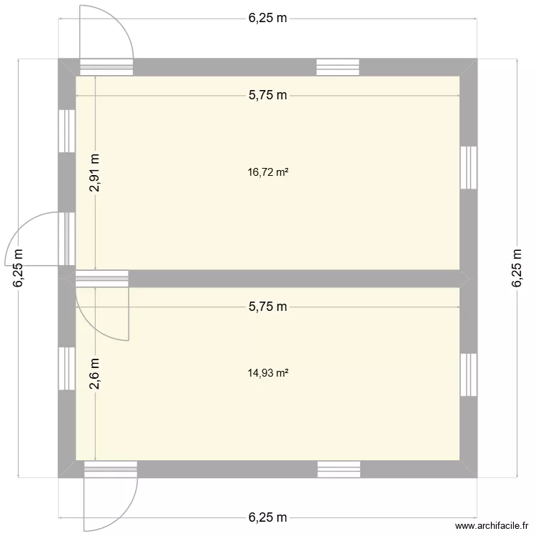 Plan Malaza 1. Plan de 2 pièces et 32 m²