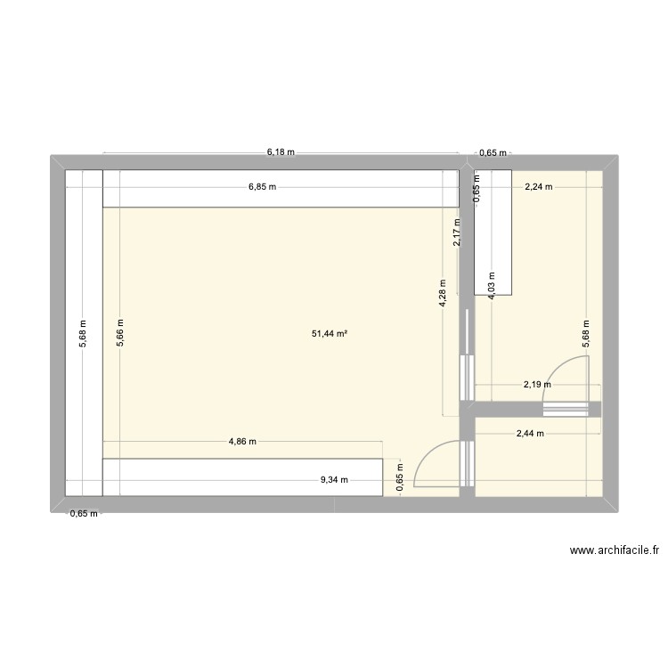 bureau tech. Plan de 1 pièce et 51 m2
