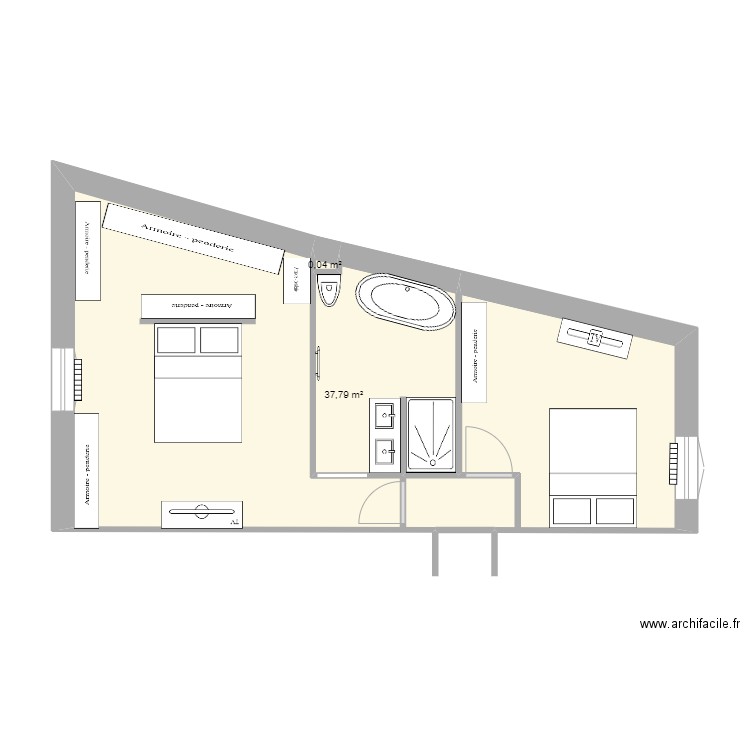 plan 2. Plan de 2 pièces et 38 m2