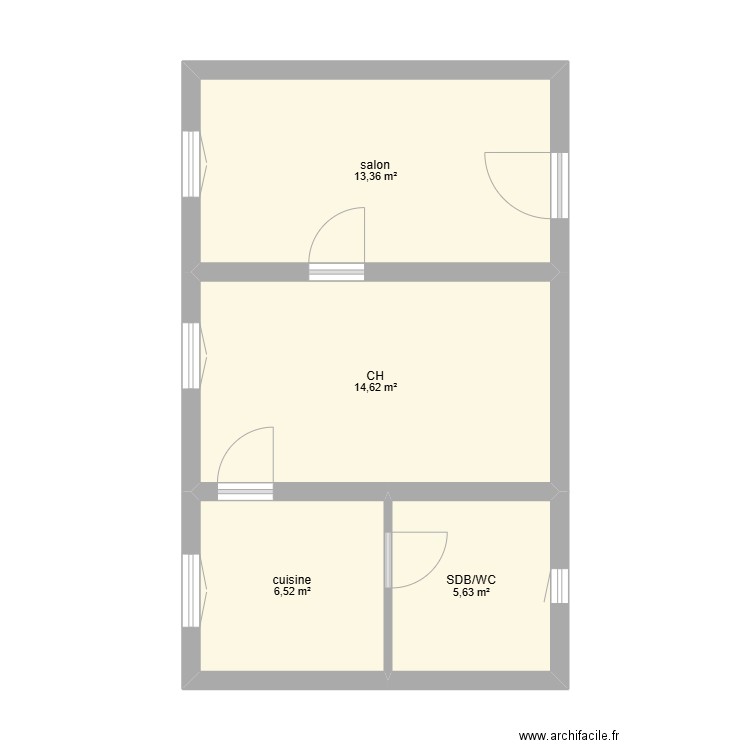 appart 1er côté route. Plan de 4 pièces et 40 m2