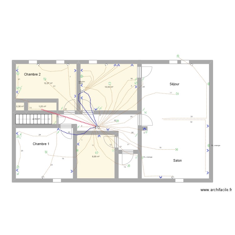 chantier binet. Plan de 6 pièces et 39 m2