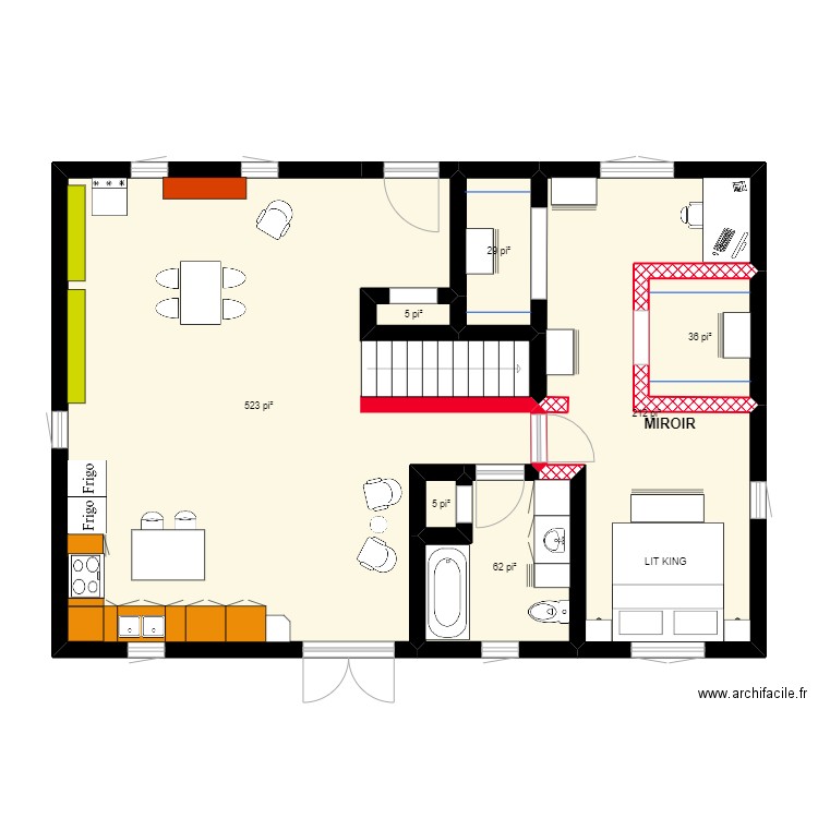 croquis Maison Toon - Changement 3. Plan de 7 pièces et 81 m2
