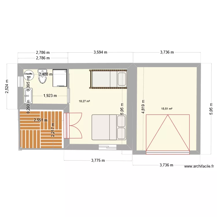 Agrand 2. Plan de 2  et 34 m²