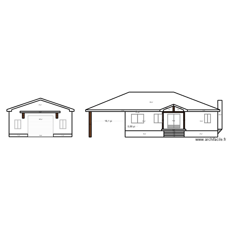 facade garage detaché. Plan de 32 pièces et 136 m2