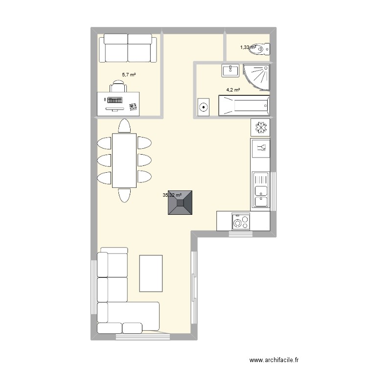 la grange. Plan de 4 pièces et 47 m2
