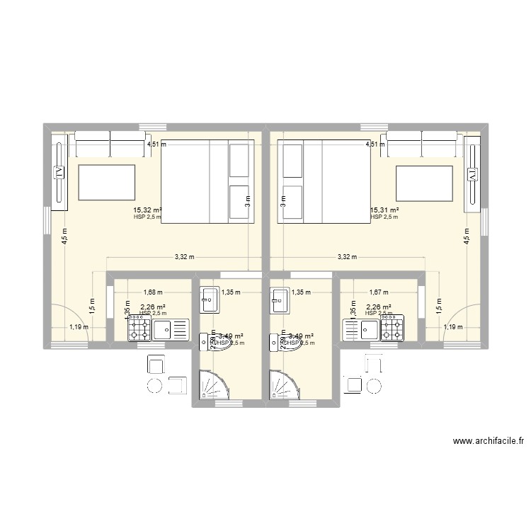 kpélé plan meublé. Plan de 6 pièces et 42 m2