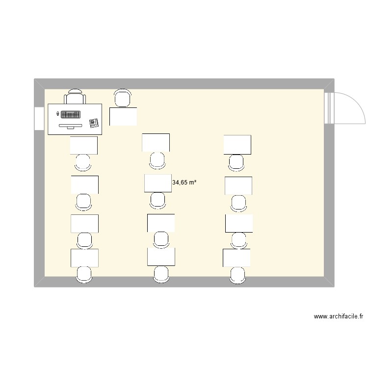 Anglais. Plan de 1 pièce et 35 m2