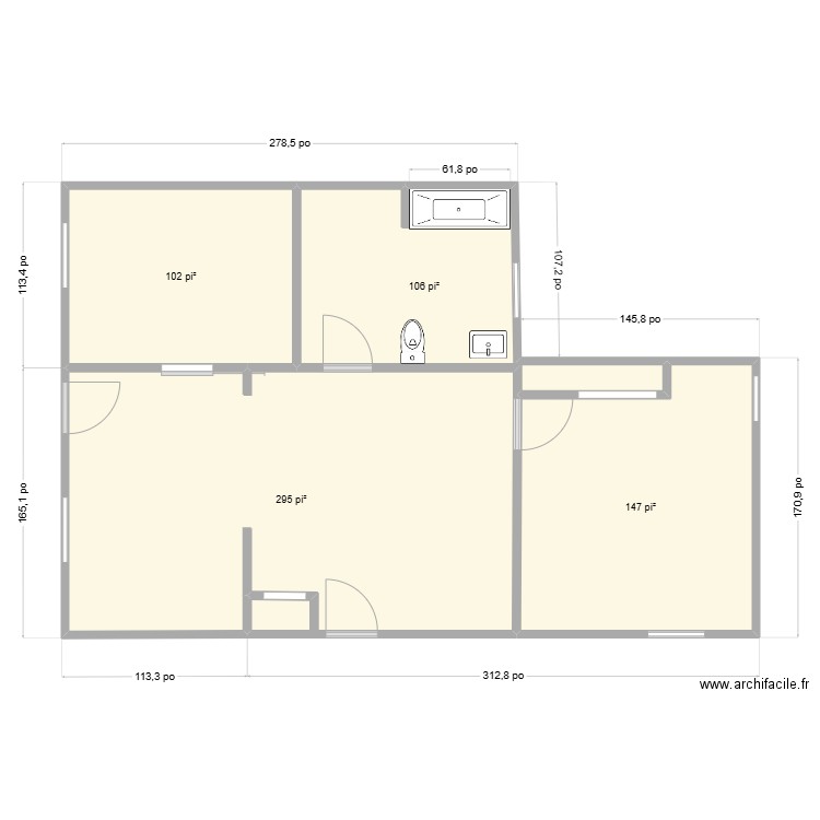 Duplex. Plan de 4 pièces et 60 m2