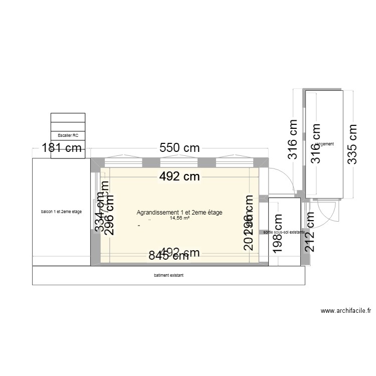 739RC. Plan de 1 pièce et 15 m2