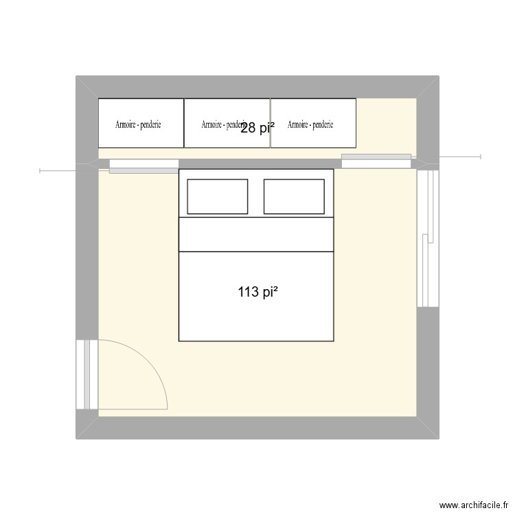 chambre. Plan de 2 pièces et 13 m2