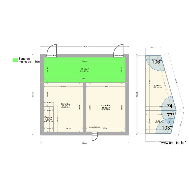 Perret. Plan de 6 pièces et 48 m2