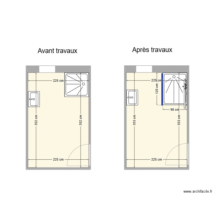 NARCE Sdb. Plan de 2 pièces et 16 m2