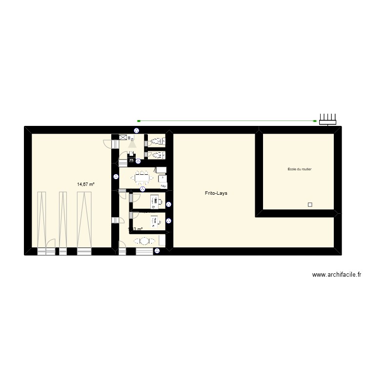 T-R. Plan de 5 pièces et 40 m2