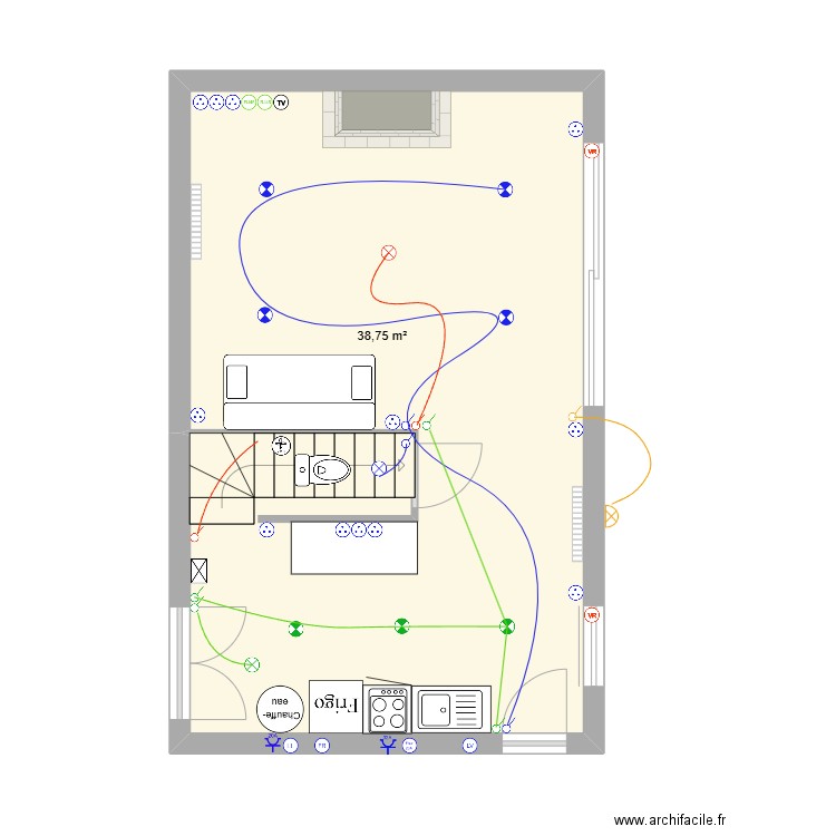 VILLETTE RDC. Plan de 1 pièce et 39 m2