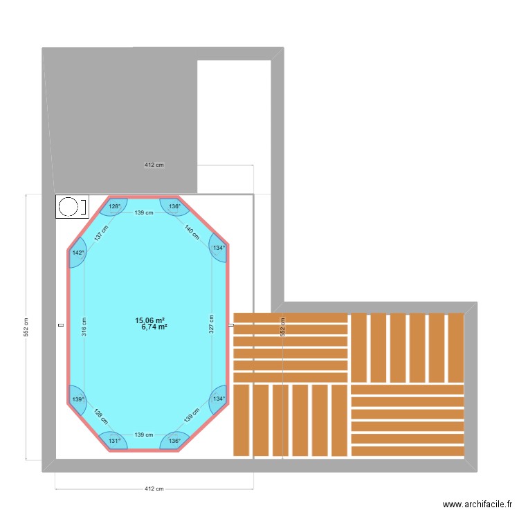 implantation piscine. Plan de 2 pièces et 38 m2