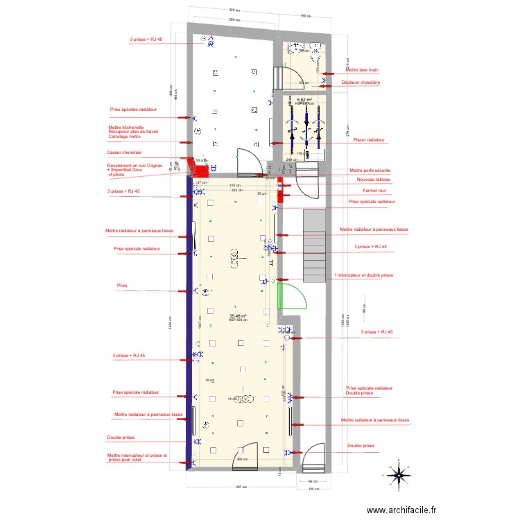 Victoire 52 commerce croquis. Plan de 2 pièces et 42 m2
