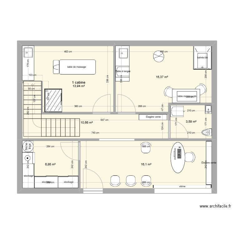 Maquette salon de massage. Plan de 12 pièces et 133 m2