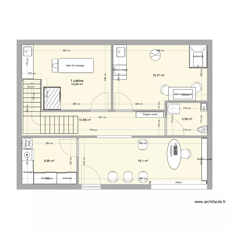 Maquette salon de massage. Plan de 