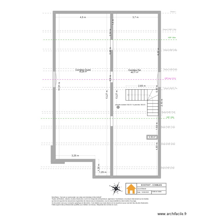Viuz- Combles - Existant. Plan de 3 pièces et 105 m2