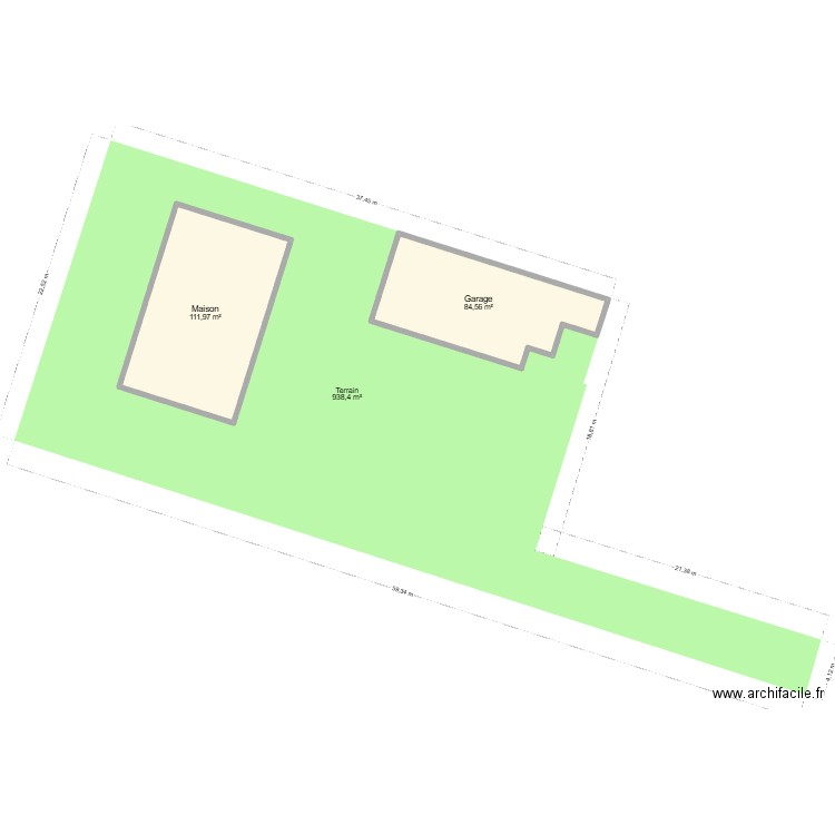Plan de masse avant construction. Plan de 2 pièces et 197 m2