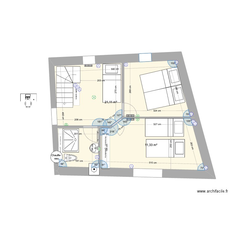 groix_etage5. Plan de 2 pièces et 32 m2