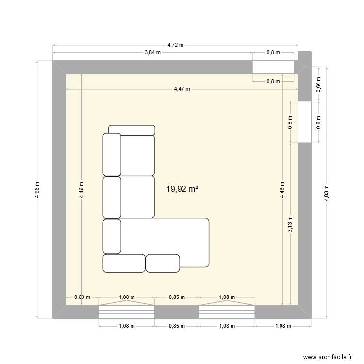 Salon. Plan de 1 pièce et 20 m2