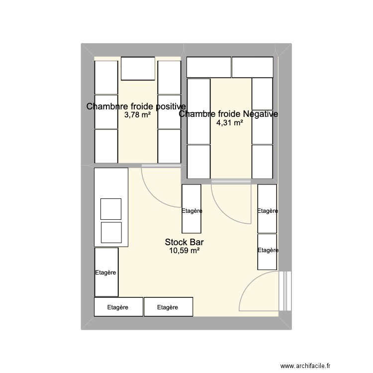 Stock Bar. Plan de 3 pièces et 19 m2