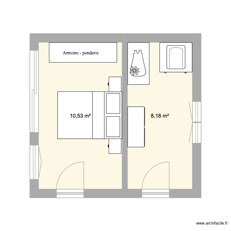 agrandissement. Plan de 2  et 19 m²