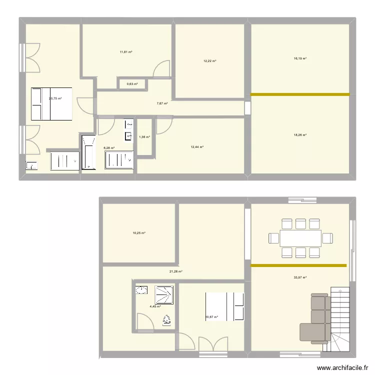 Etage apr&egrave;s. Plan de 15  et 188 m²