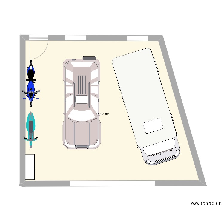 Garage double . Plan de 1 pièce et 48 m2