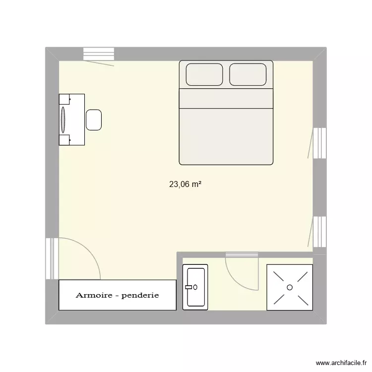 CHAMBRE/SDE. Plan de 1 Pièce et 23 m² CHAMBRE/SDE. Plan de 1 Pièce et 23 m²