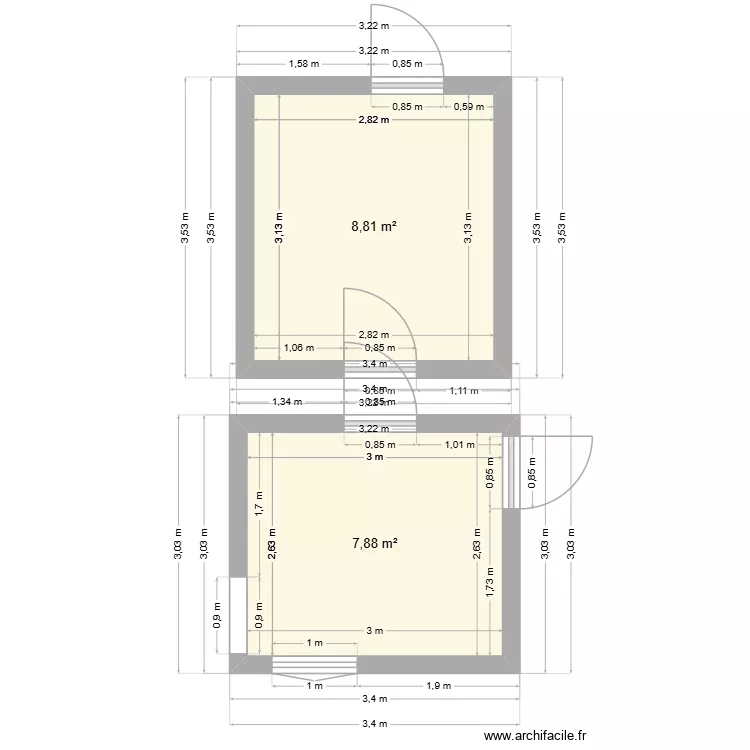 TEST 2. Plan de 2 pièces et 17 m²