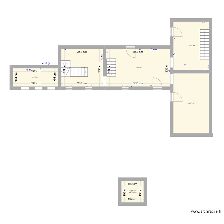 Maison Campagne. Plan de 6 pièces et 72 m2