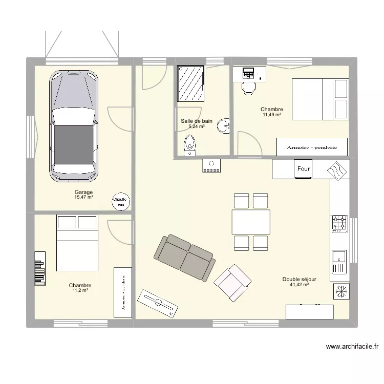 Plan inversé meublé. Plan de 5 et 85 m² Plan inversé meublé. Plan de 5 et 85 m²