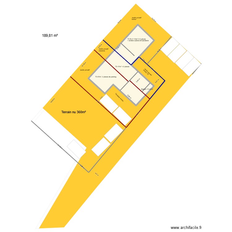 Division 4 lots. Plan de 1 pièce et 190 m2