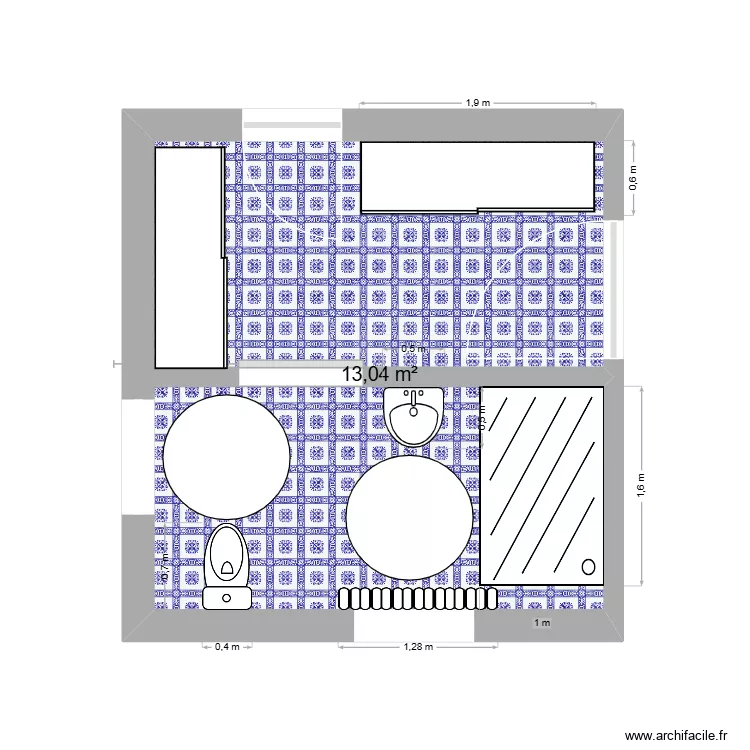 Salle de douche RC. Plan de 1 Pièce et 13 m²