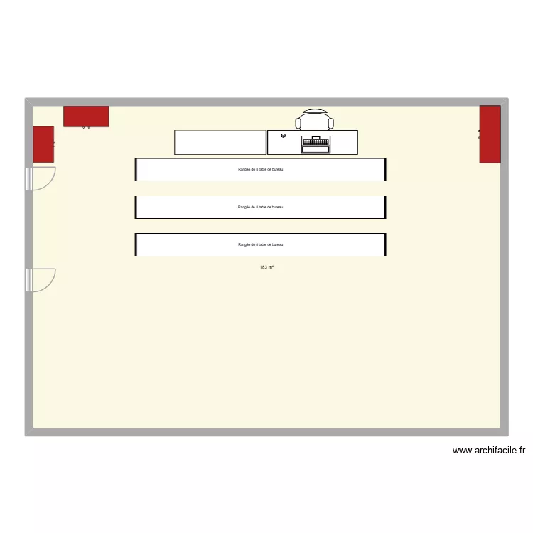 plan salle T16. Plan de 1  et 183 m²