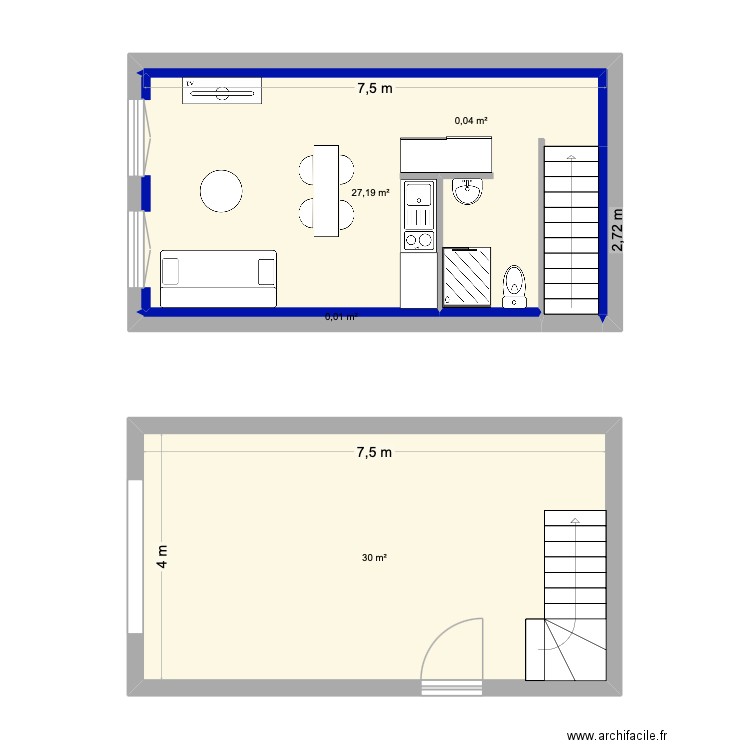 Projet Brioude Enzo. Plan de 2 pièces et 60 m2