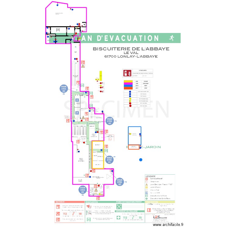 REZ DE JARDIN BISCUITERIE PLAN INTER. Plan de 14 pièces et 2361 m2