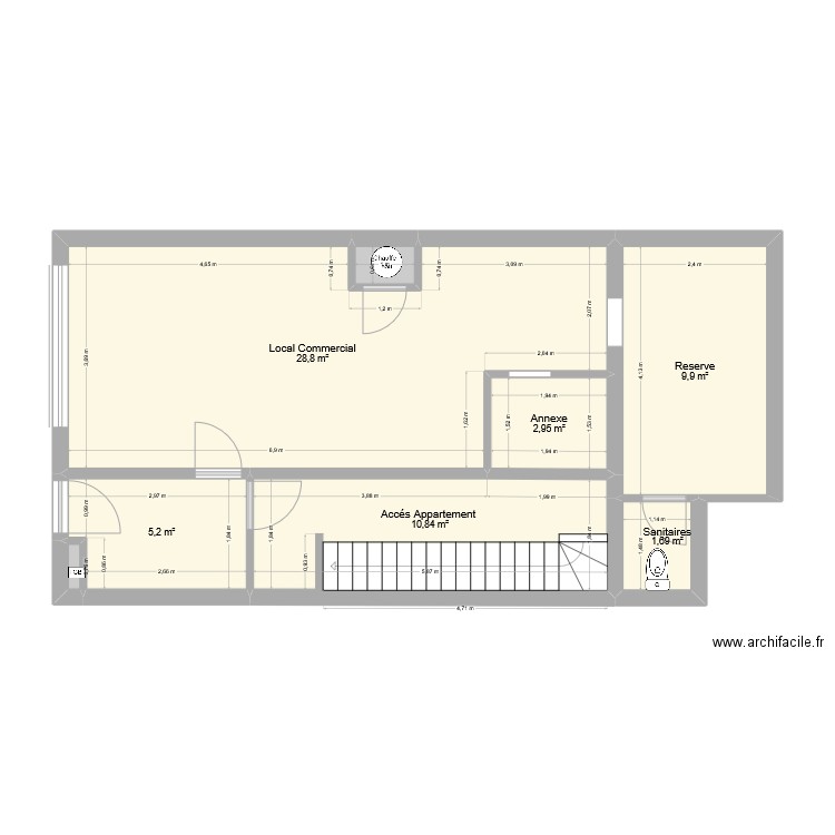 SCI VALOU - RDC. Plan de 8 pièces et 60 m2