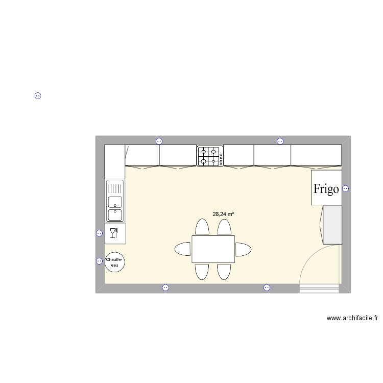 cuisine. Plan de 1 pièce et 28 m2