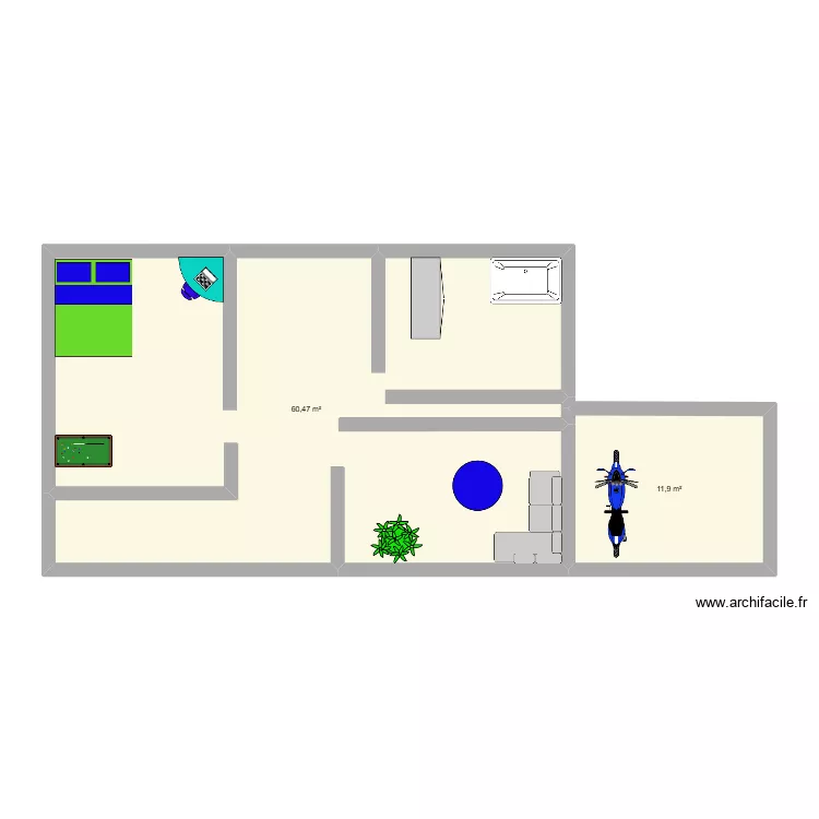 momobayo. Plan de 2  et 72 m²