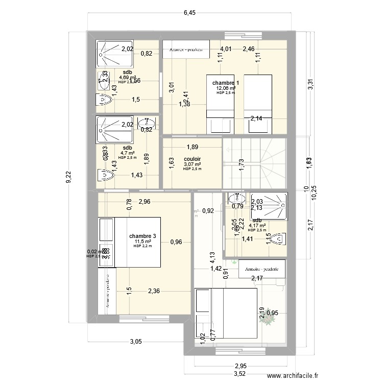 plan apt 1 et 2. Plan de 10 pièces et 94 m2
