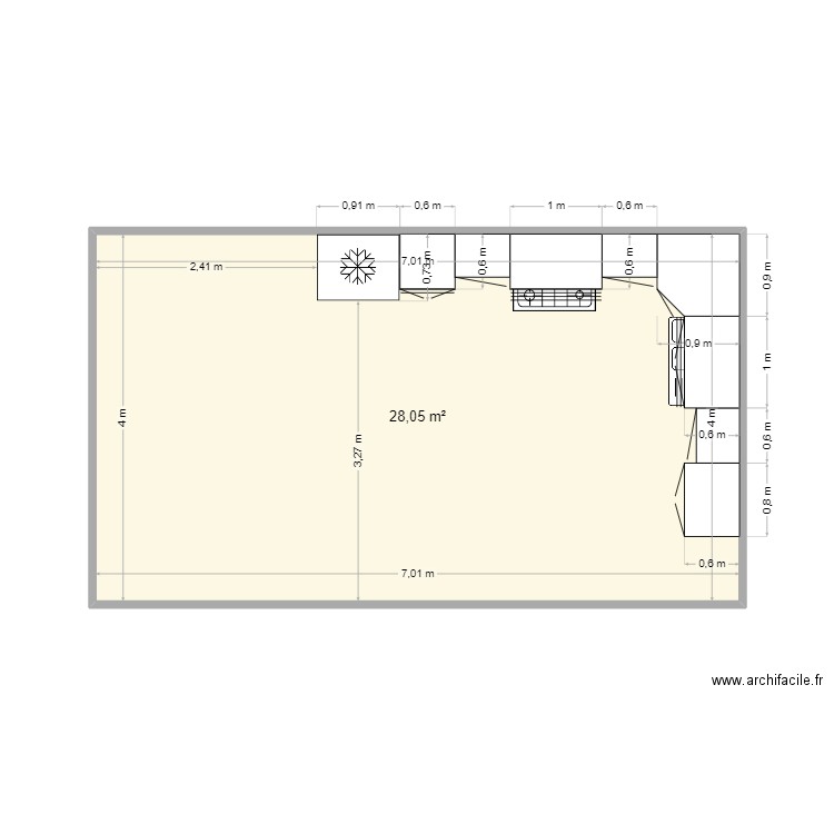uuu. Plan de 1 pièce et 28 m2