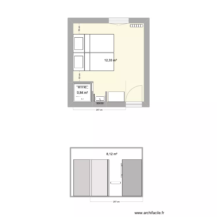 SDB petite chambre. Plan de 
