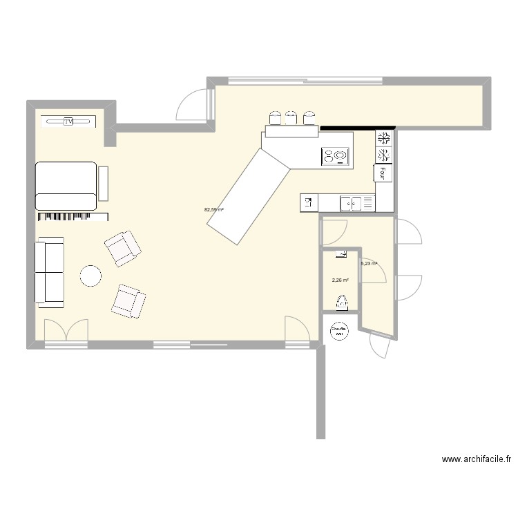 sejou brignoles projeté V2. Plan de 3 pièces et 90 m2