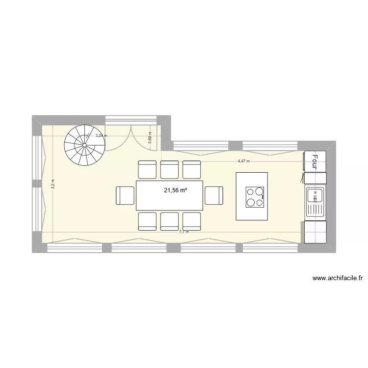 Terasse. Plan de 1 Pièce et 22 m²