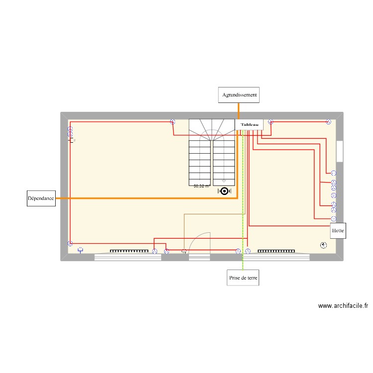 Mich rdc pc et sonette. Plan de 1 pièce et 50 m2