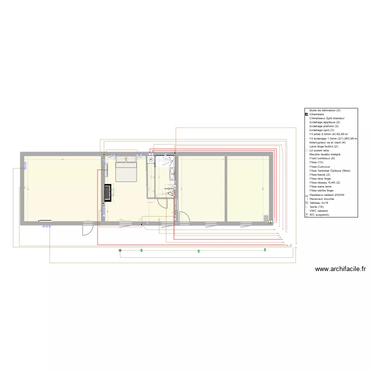 Elec chambre. Plan de 5 Pièces et 93 m² Elec chambre. Plan de 5 Pièces et 93 m²